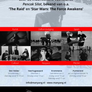 Zelfverdediging, vechtsport Pencak Silat Manyang flyer 2017